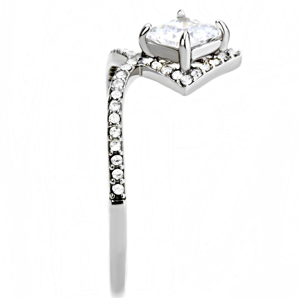 DA136 - High polished (no plating) Stainless Steel Ring with AAA Grade CZ in Clear