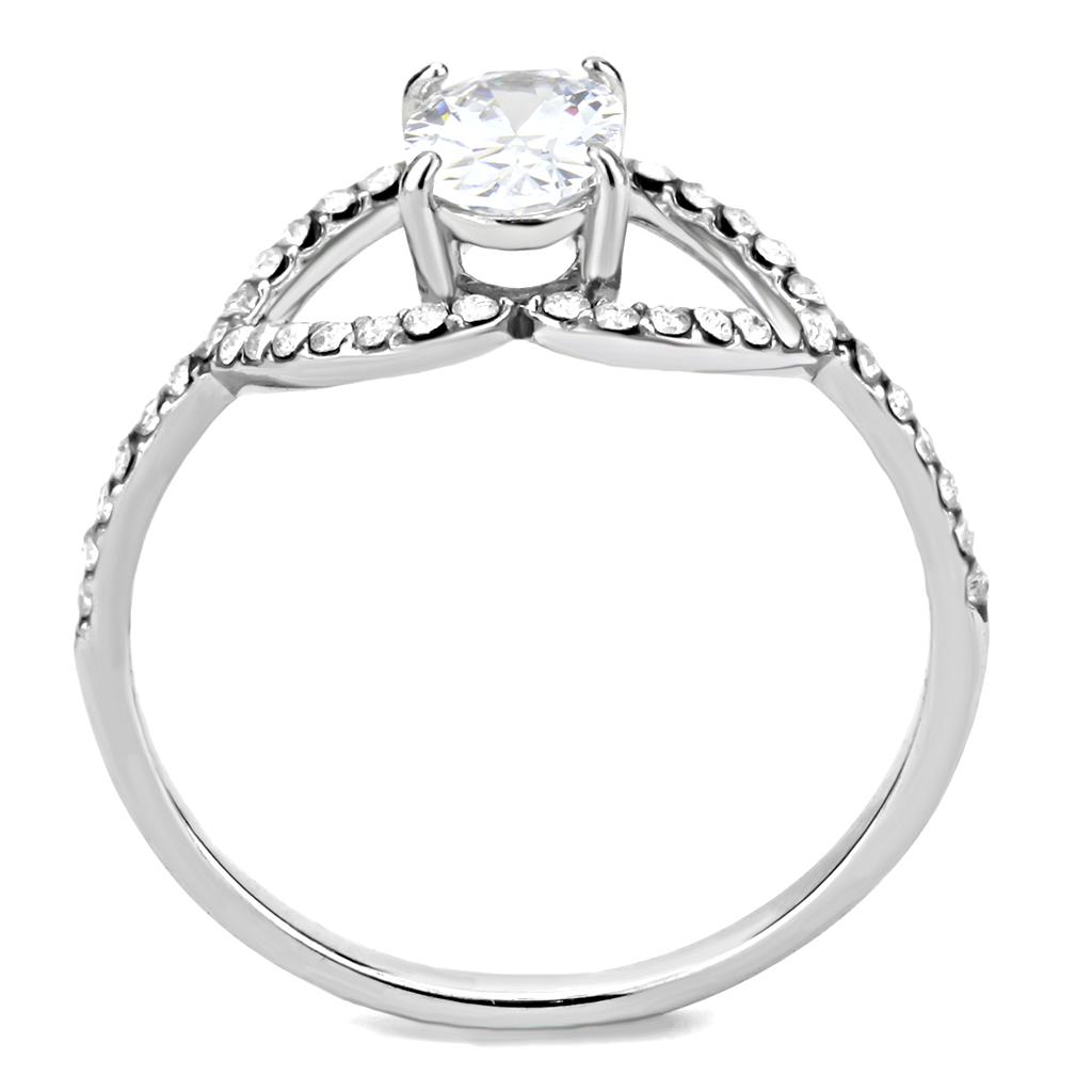 DA137 - High polished (no plating) Stainless Steel Ring with AAA Grade CZ in Clear