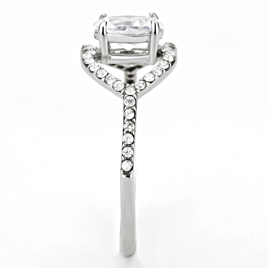 DA137 - High polished (no plating) Stainless Steel Ring with AAA Grade CZ in Clear