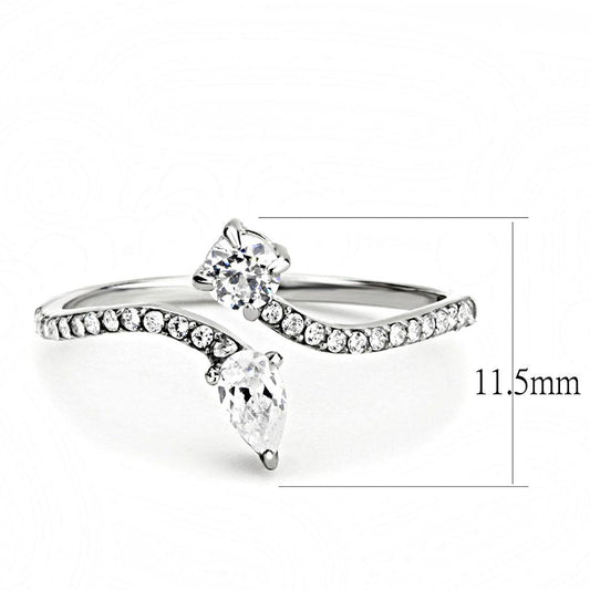 DA138 - High polished (no plating) Stainless Steel Ring with AAA Grade CZ in Clear