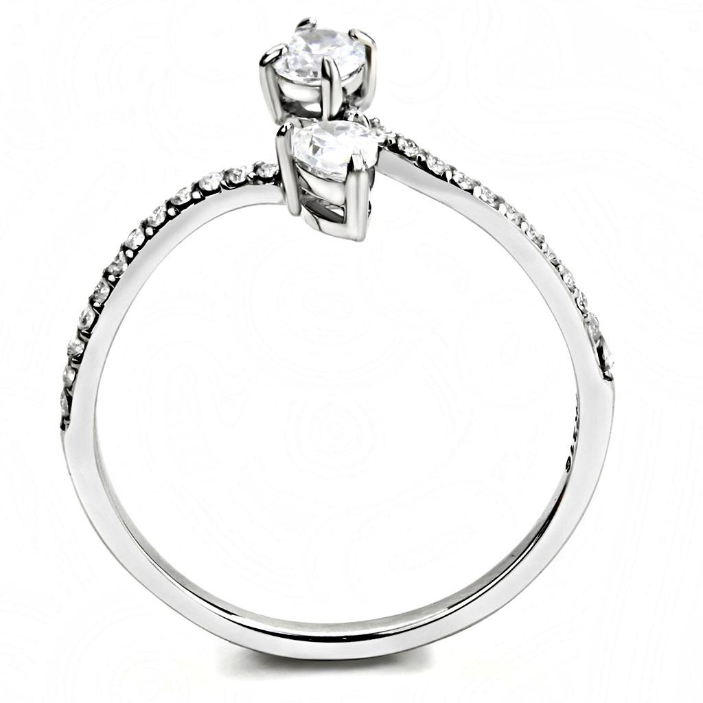 DA138 - High polished (no plating) Stainless Steel Ring with AAA Grade CZ in Clear