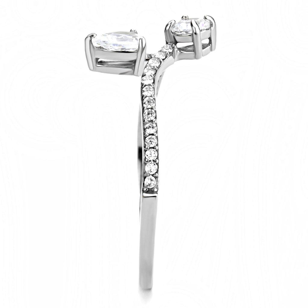 DA138 - High polished (no plating) Stainless Steel Ring with AAA Grade CZ in Clear