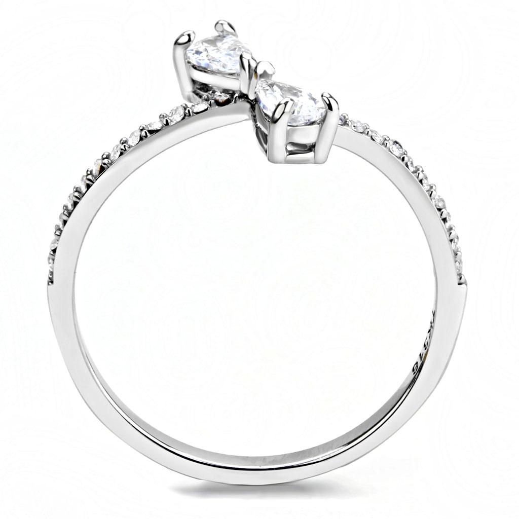 DA139 - High polished (no plating) Stainless Steel Ring with AAA Grade CZ in Clear