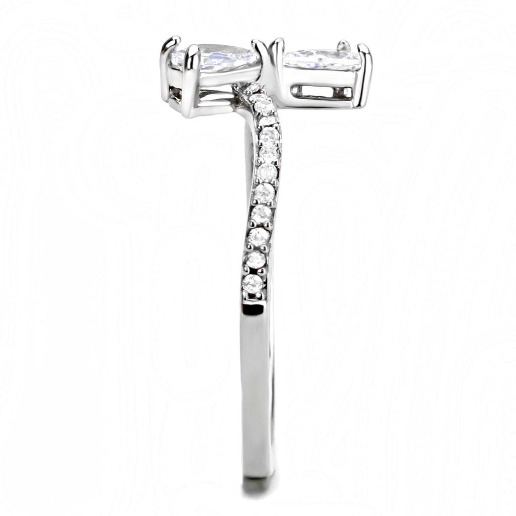 DA139 - High polished (no plating) Stainless Steel Ring with AAA Grade CZ in Clear