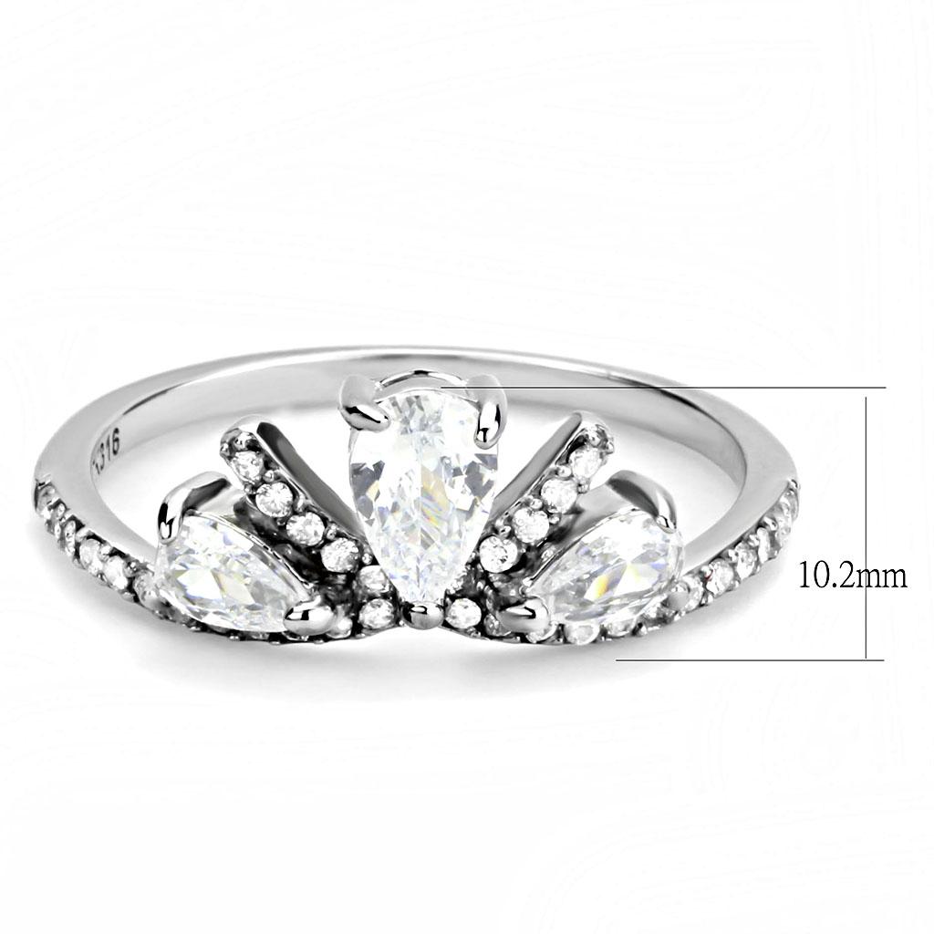 DA140 - High polished (no plating) Stainless Steel Ring with AAA Grade CZ in Clear