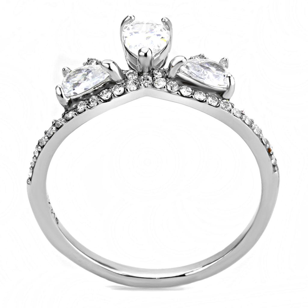 DA140 - High polished (no plating) Stainless Steel Ring with AAA Grade CZ in Clear