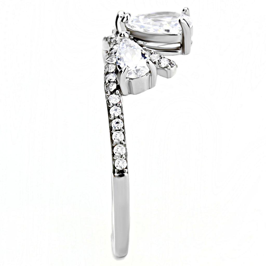 DA140 - High polished (no plating) Stainless Steel Ring with AAA Grade CZ in Clear