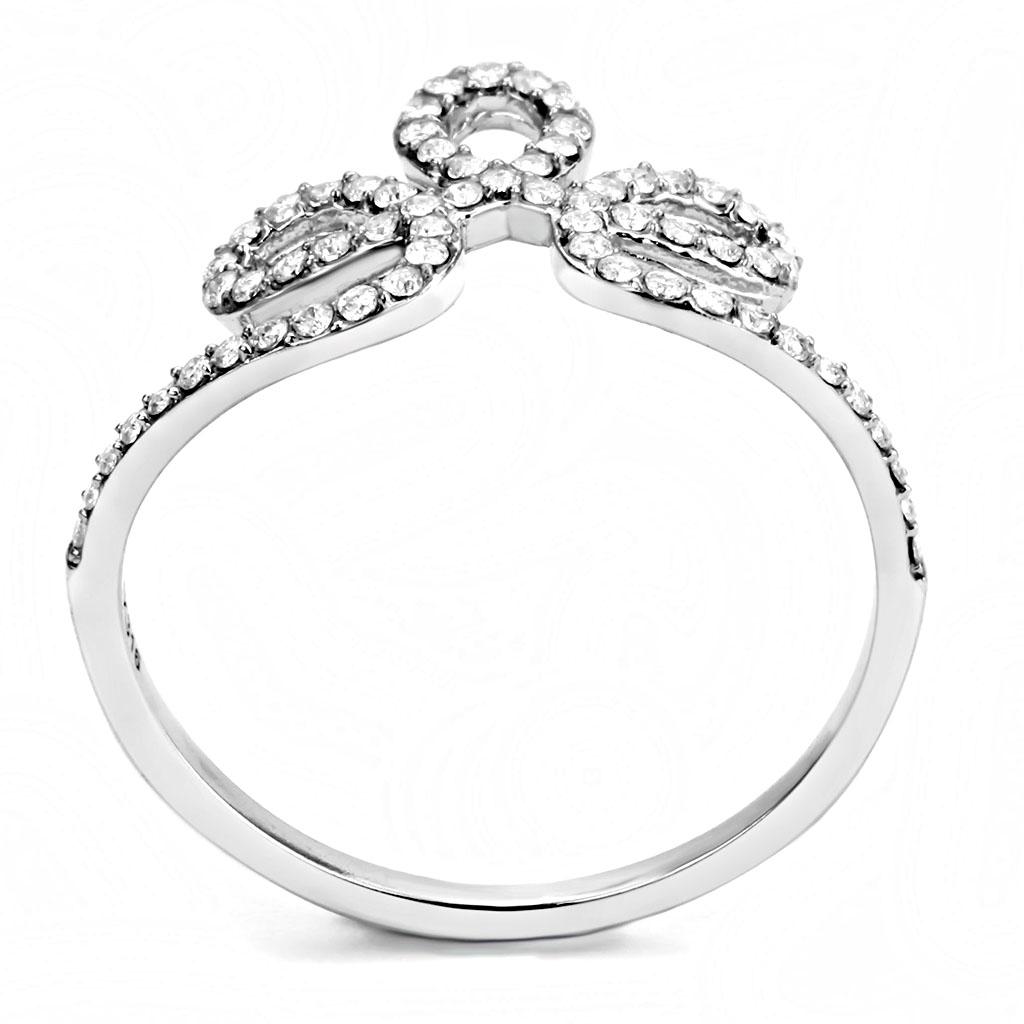 DA141 - High polished (no plating) Stainless Steel Ring with AAA Grade CZ in Clear