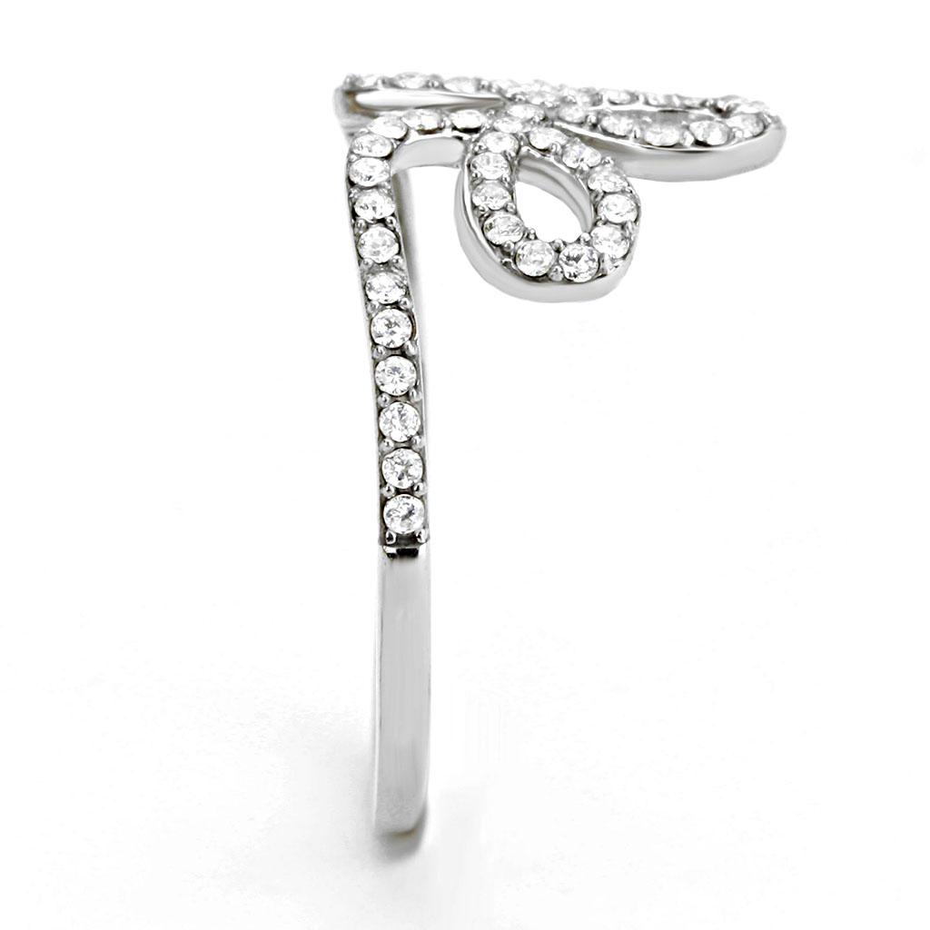 DA141 - High polished (no plating) Stainless Steel Ring with AAA Grade CZ in Clear