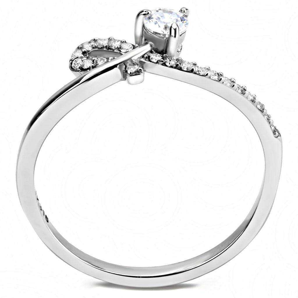 DA142 - High polished (no plating) Stainless Steel Ring with AAA Grade CZ in Clear
