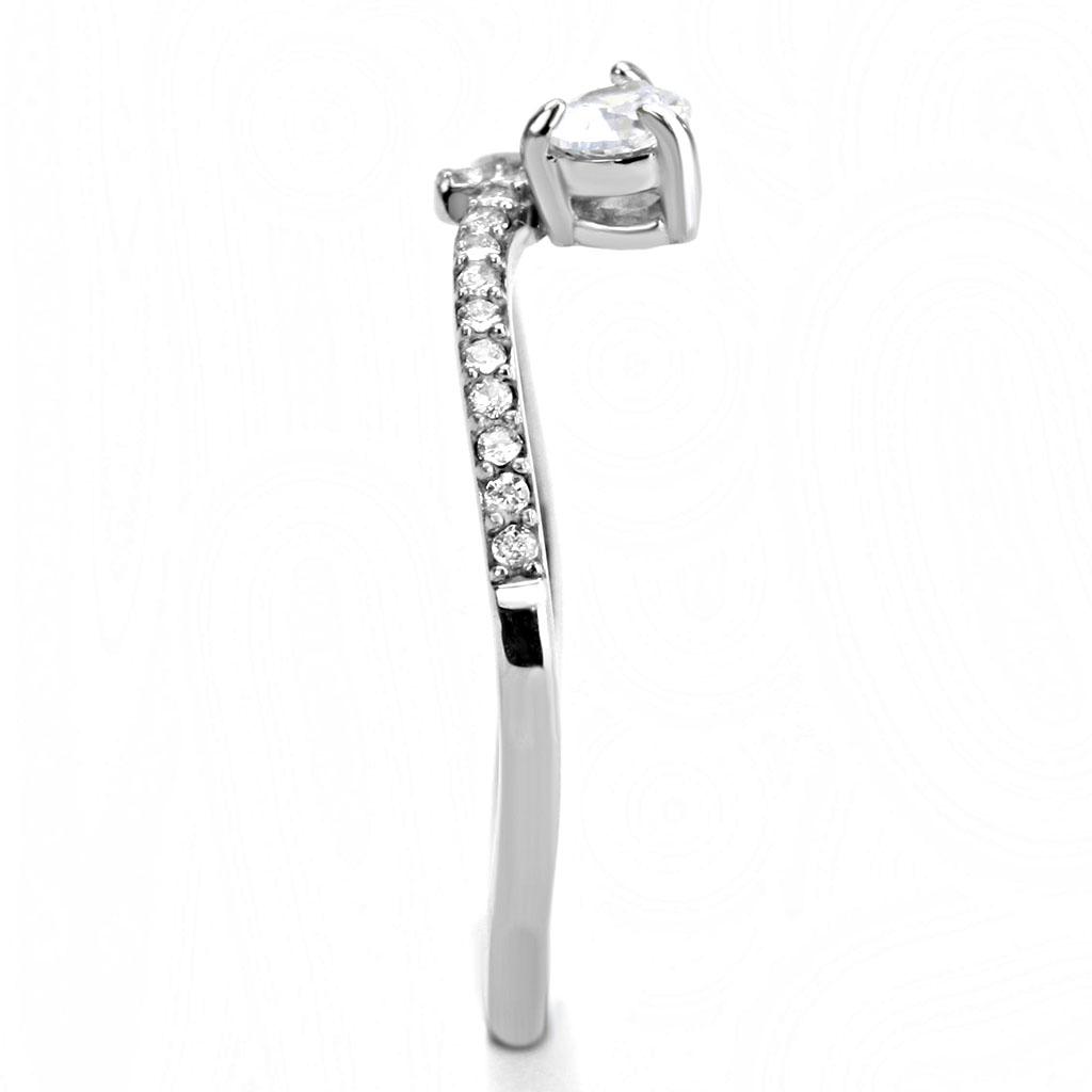 DA142 - High polished (no plating) Stainless Steel Ring with AAA Grade CZ in Clear