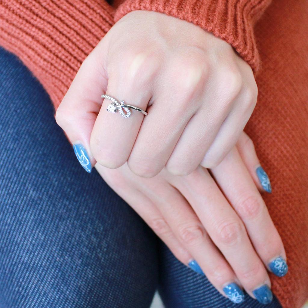DA142 - High polished (no plating) Stainless Steel Ring with AAA Grade CZ in Clear