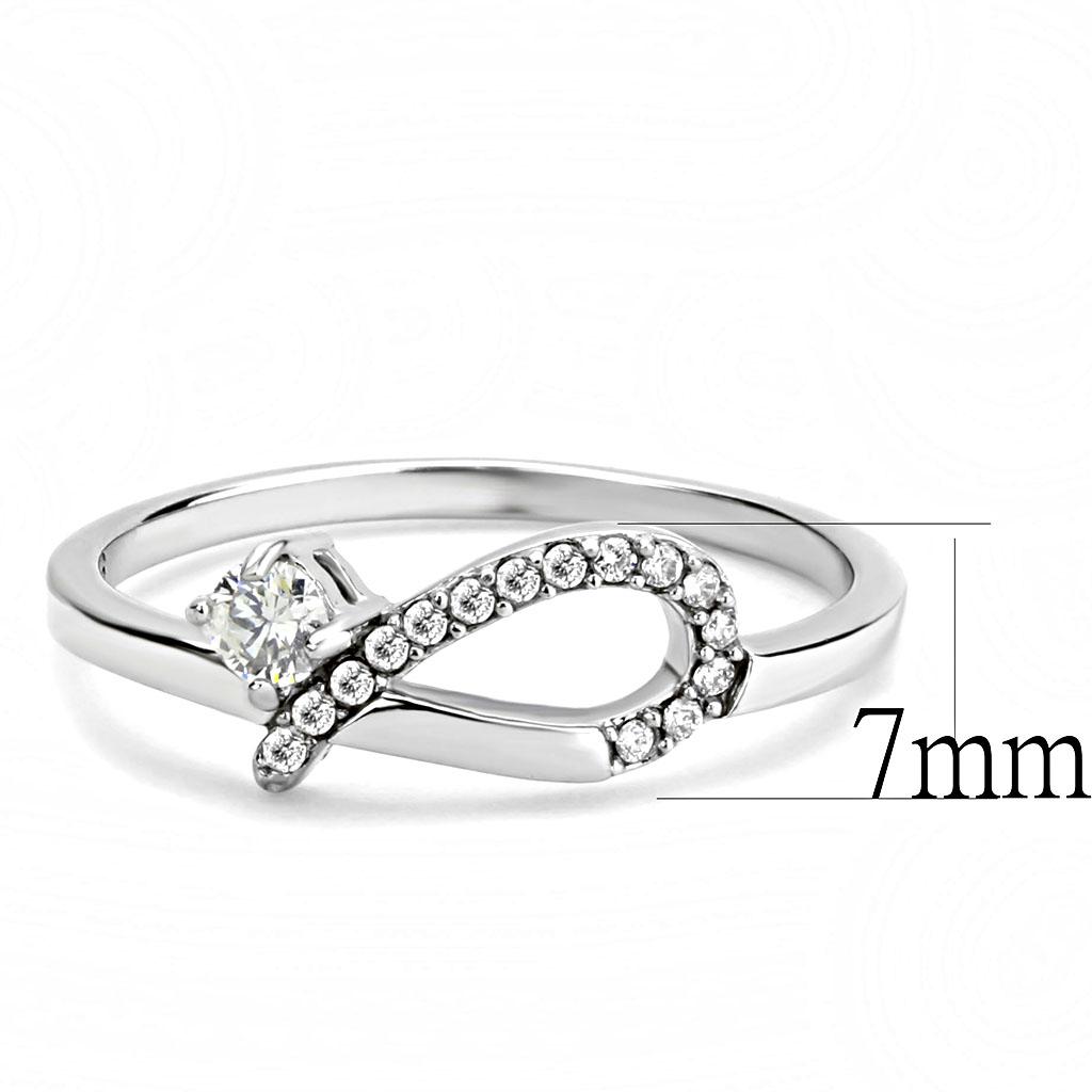 DA143 - High polished (no plating) Stainless Steel Ring with AAA Grade CZ in Clear