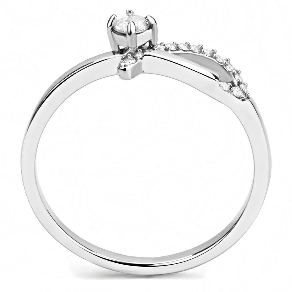 DA143 - High polished (no plating) Stainless Steel Ring with AAA Grade CZ in Clear