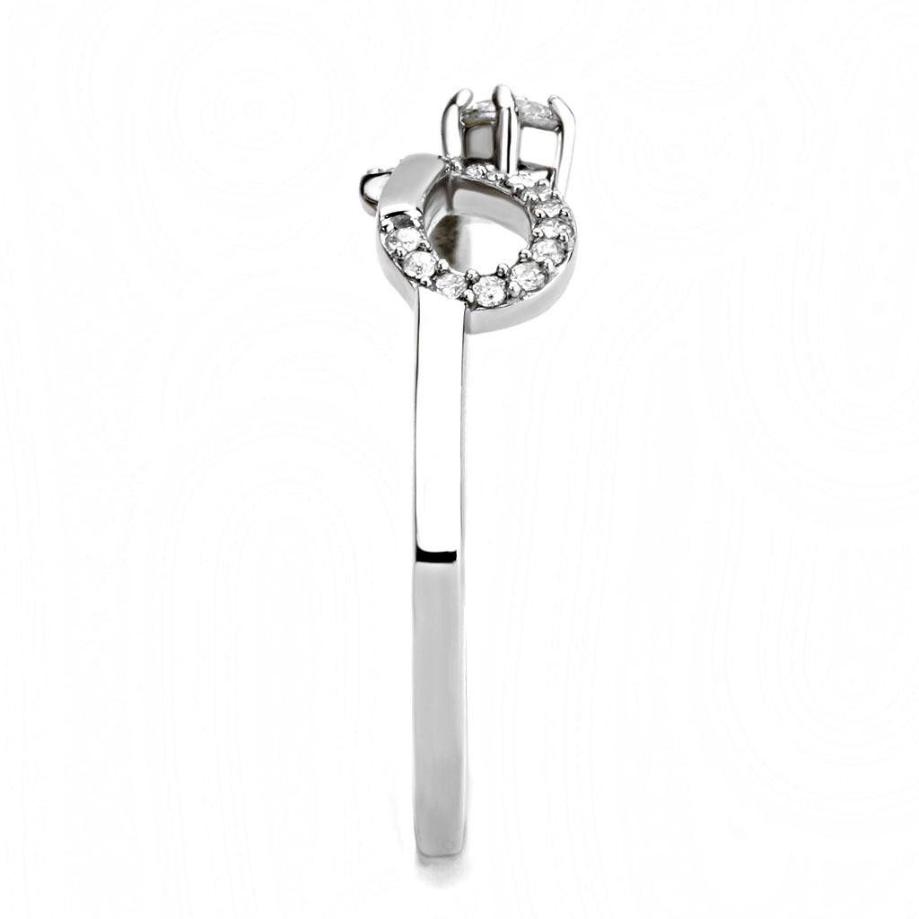 DA143 - High polished (no plating) Stainless Steel Ring with AAA Grade CZ in Clear