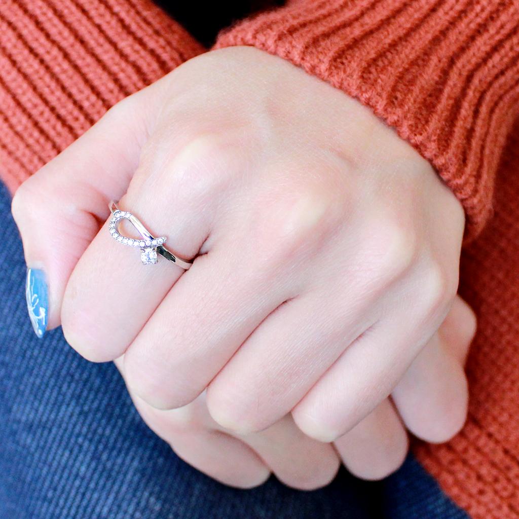 DA143 - High polished (no plating) Stainless Steel Ring with AAA Grade CZ in Clear