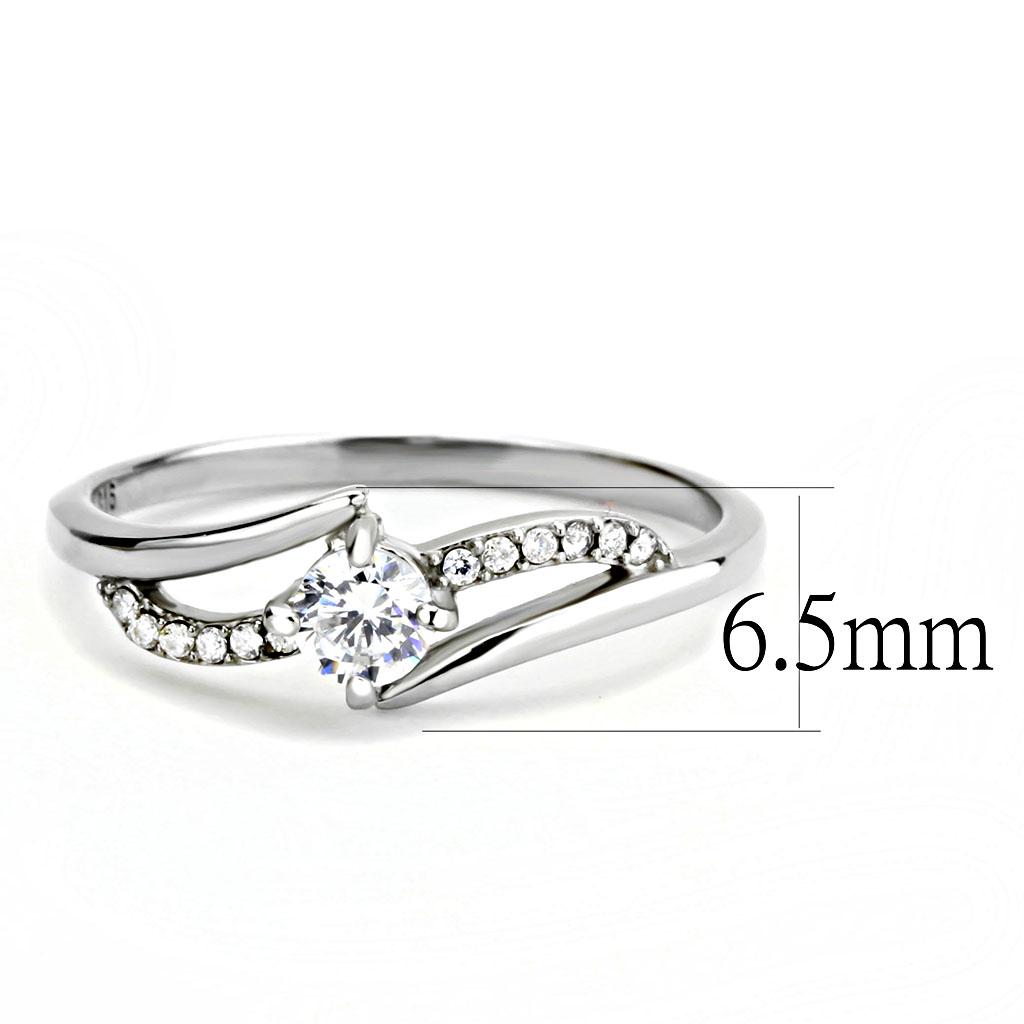 DA144 - High polished (no plating) Stainless Steel Ring with AAA Grade CZ in Clear