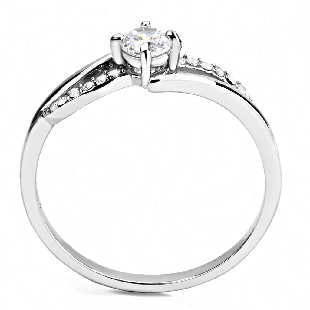 DA144 - High polished (no plating) Stainless Steel Ring with AAA Grade CZ in Clear