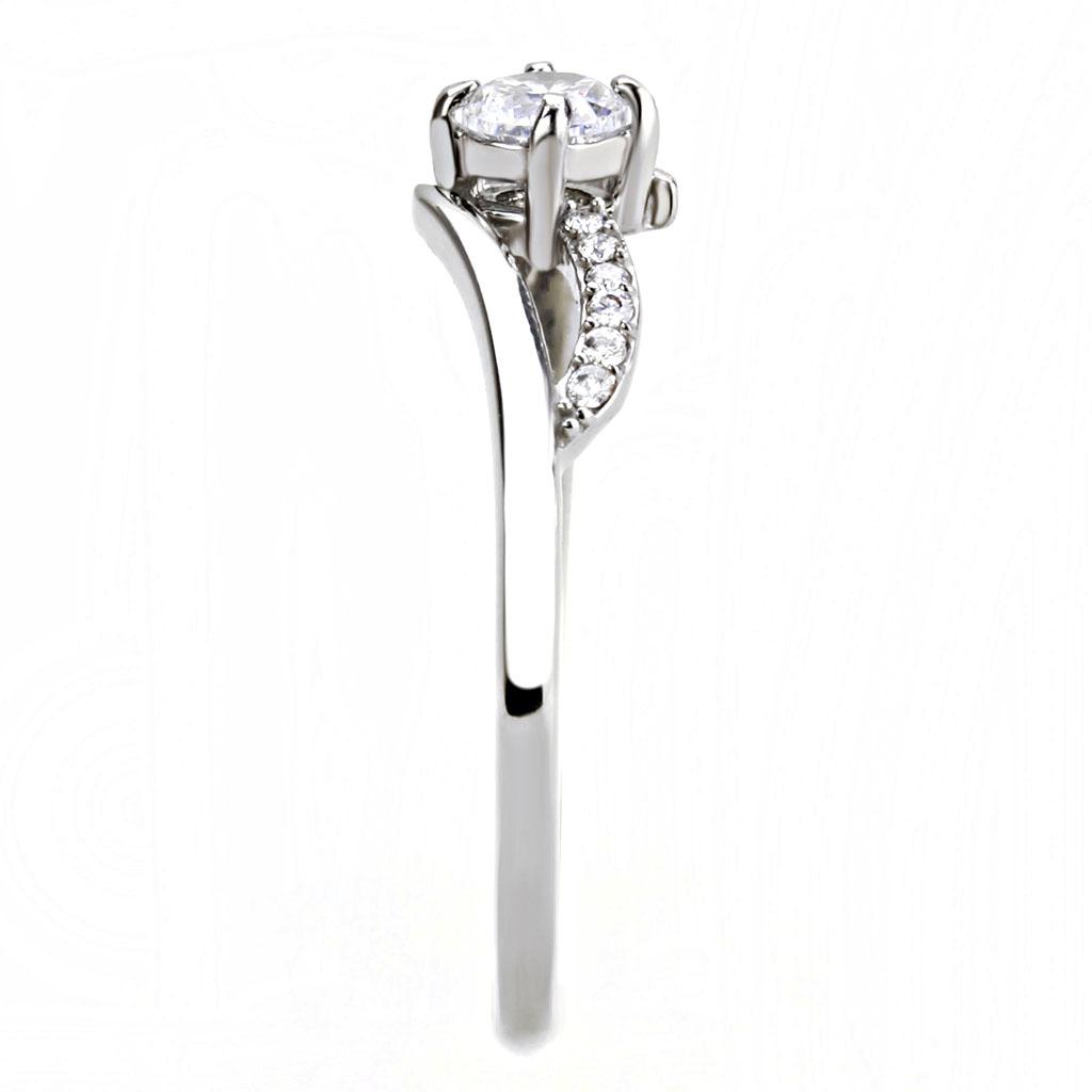 DA144 - High polished (no plating) Stainless Steel Ring with AAA Grade CZ in Clear