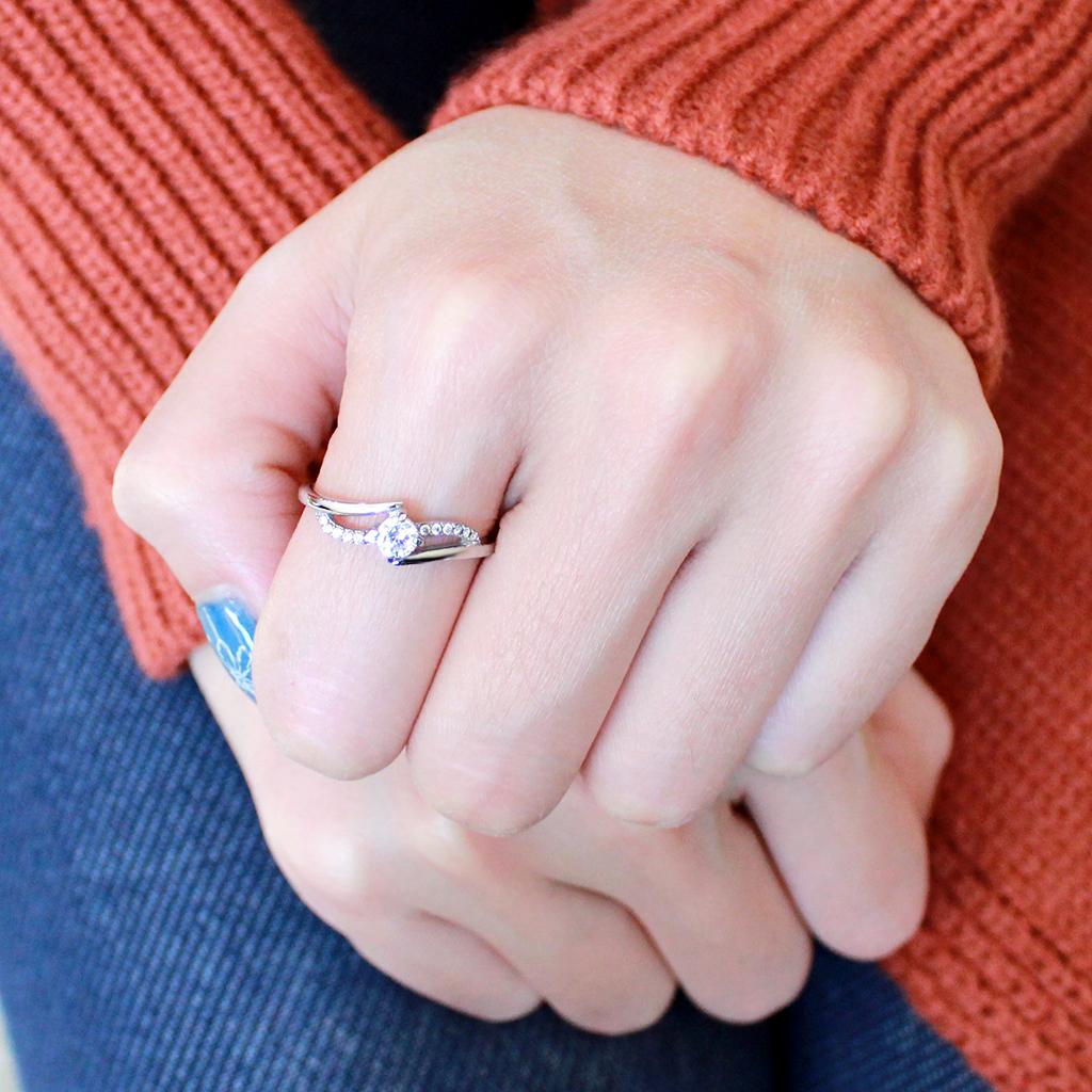 DA144 - High polished (no plating) Stainless Steel Ring with AAA Grade CZ in Clear