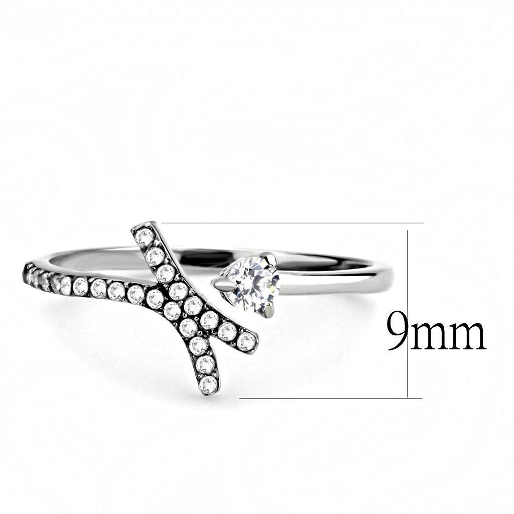 DA145 - High polished (no plating) Stainless Steel Ring with AAA Grade CZ in Clear