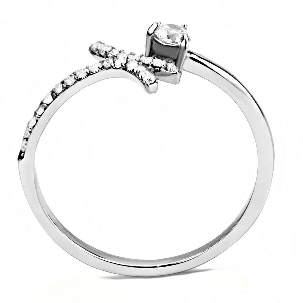 DA145 - High polished (no plating) Stainless Steel Ring with AAA Grade CZ in Clear