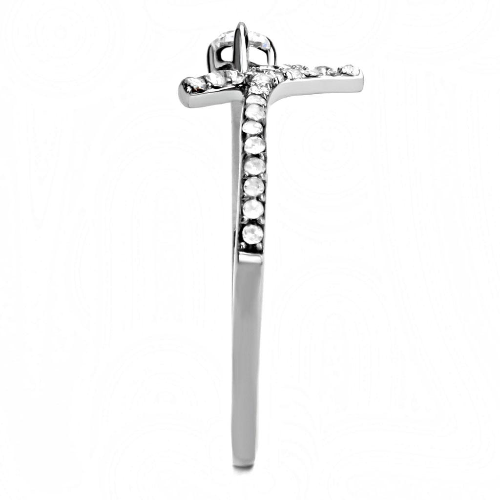 DA145 - High polished (no plating) Stainless Steel Ring with AAA Grade CZ in Clear
