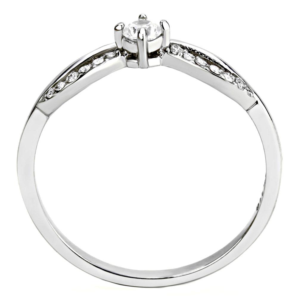 DA146 - High polished (no plating) Stainless Steel Ring with AAA Grade CZ in Clear