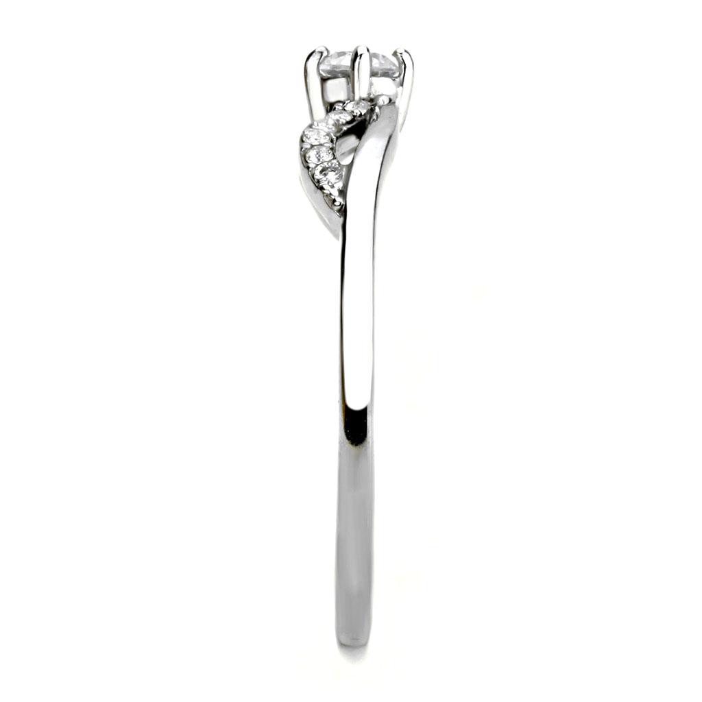 DA146 - High polished (no plating) Stainless Steel Ring with AAA Grade CZ in Clear