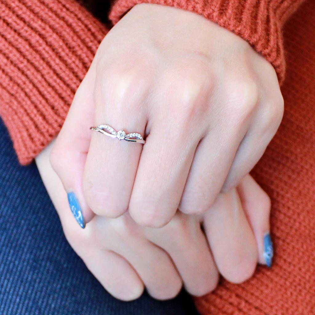 DA146 - High polished (no plating) Stainless Steel Ring with AAA Grade CZ in Clear