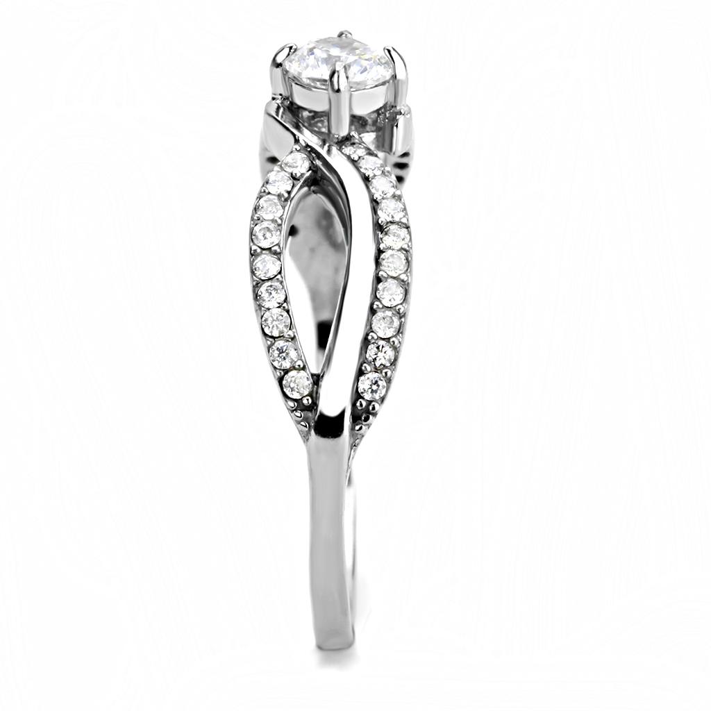 DA147 - High polished (no plating) Stainless Steel Ring with AAA Grade CZ in Clear