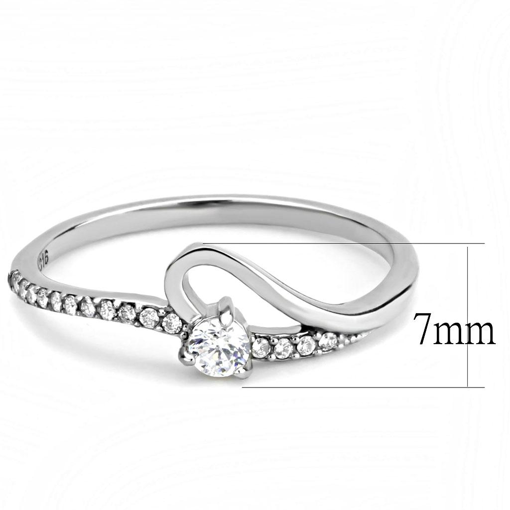 DA148 - High polished (no plating) Stainless Steel Ring with AAA Grade CZ in Clear