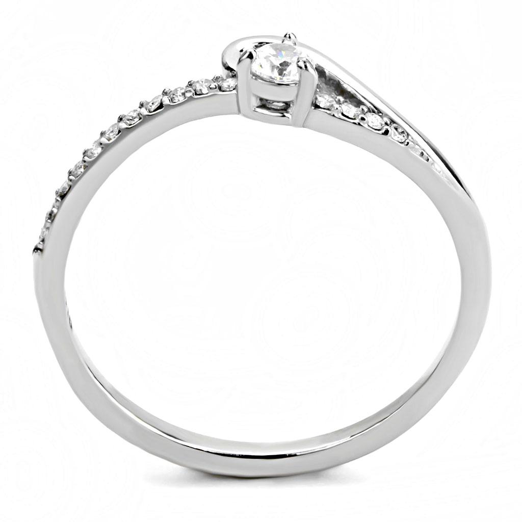 DA148 - High polished (no plating) Stainless Steel Ring with AAA Grade CZ in Clear