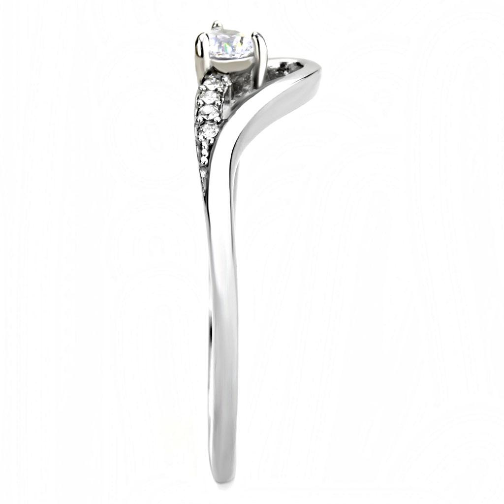DA148 - High polished (no plating) Stainless Steel Ring with AAA Grade CZ in Clear