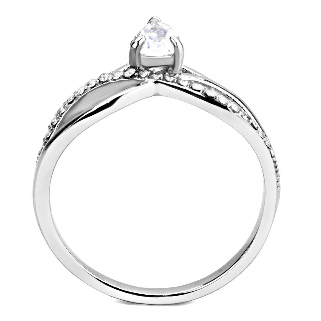 DA149 - High polished (no plating) Stainless Steel Ring with AAA Grade CZ in Clear