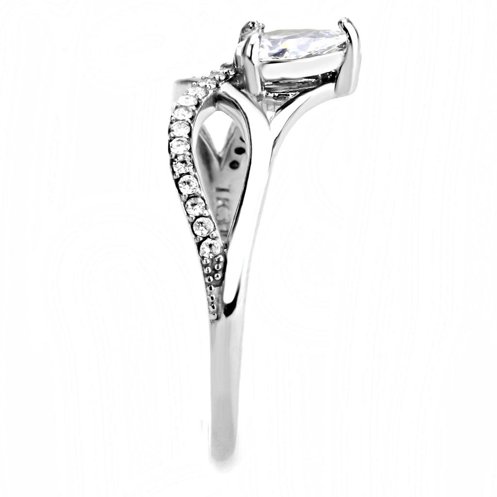 DA149 - High polished (no plating) Stainless Steel Ring with AAA Grade CZ in Clear