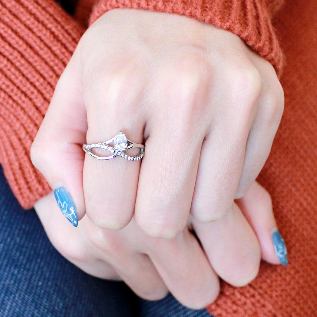 DA149 - High polished (no plating) Stainless Steel Ring with AAA Grade CZ in Clear