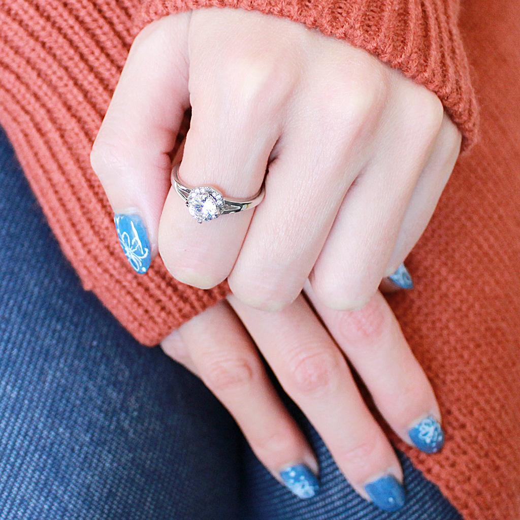 DA150 - High polished (no plating) Stainless Steel Ring with AAA Grade CZ in Clear