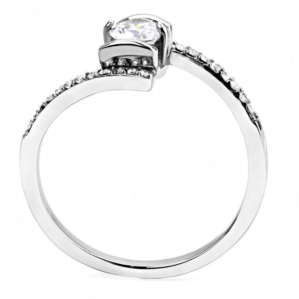 DA151 - High polished (no plating) Stainless Steel Ring with AAA Grade CZ in Clear