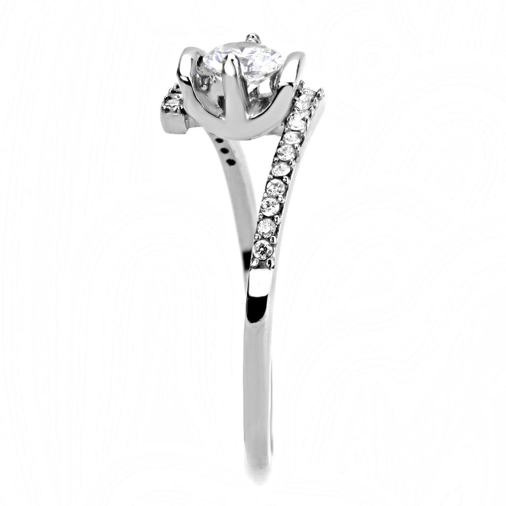 DA151 - High polished (no plating) Stainless Steel Ring with AAA Grade CZ in Clear