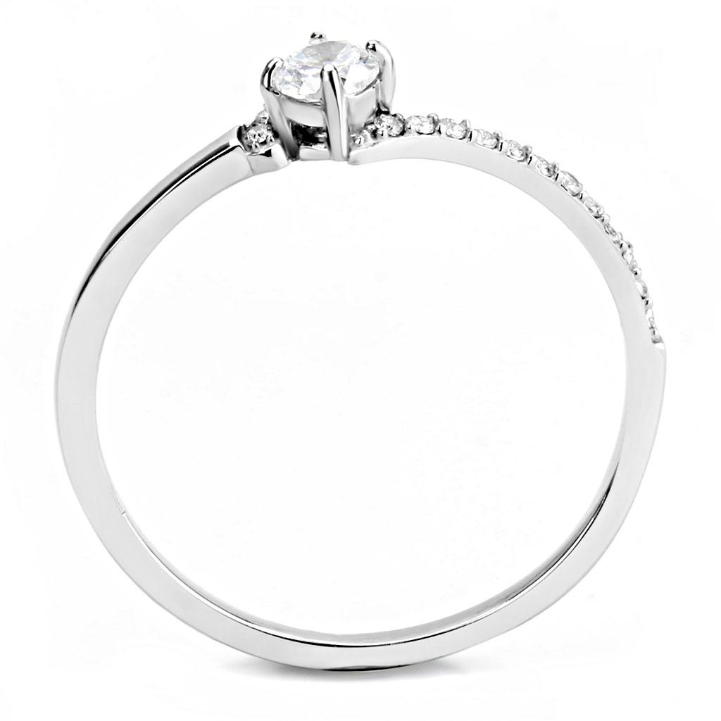 DA152 - High polished (no plating) Stainless Steel Ring with AAA Grade CZ in Clear