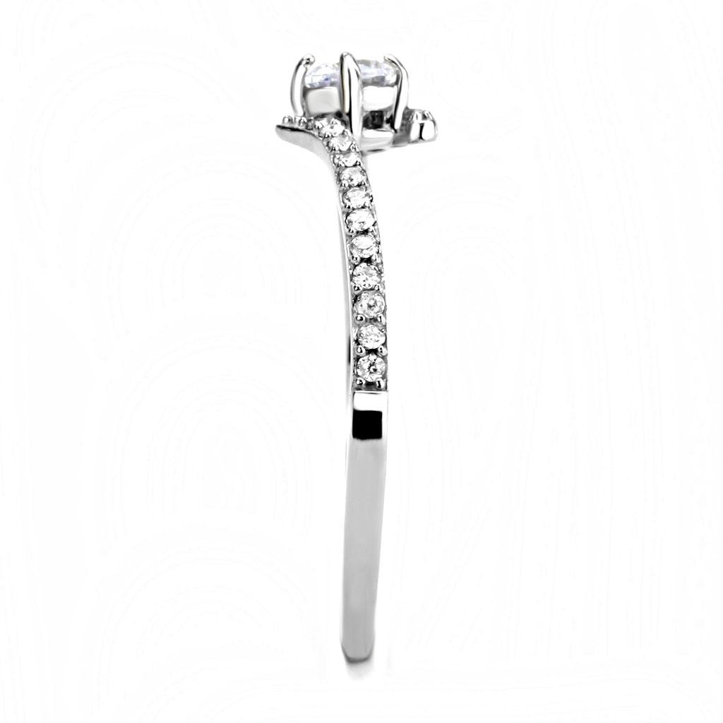 DA152 - High polished (no plating) Stainless Steel Ring with AAA Grade CZ in Clear