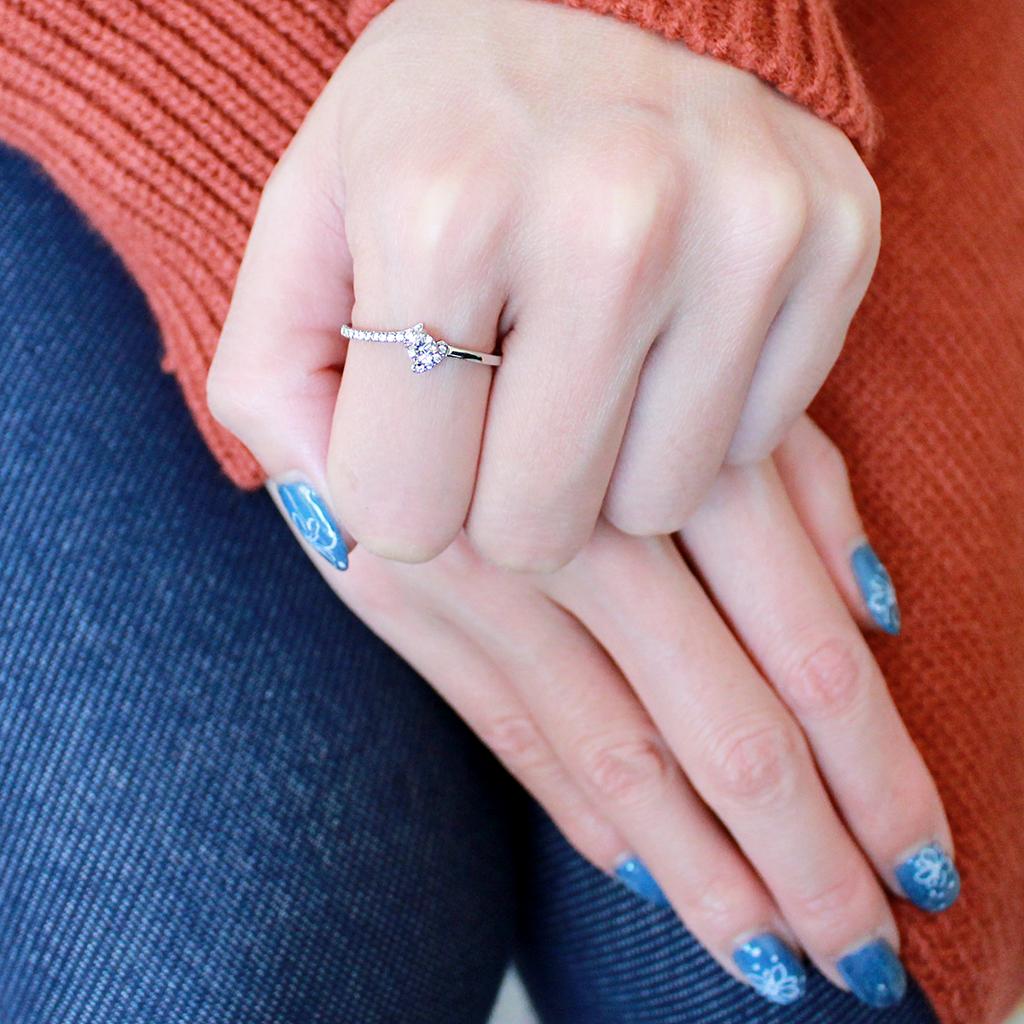 DA152 - High polished (no plating) Stainless Steel Ring with AAA Grade CZ in Clear