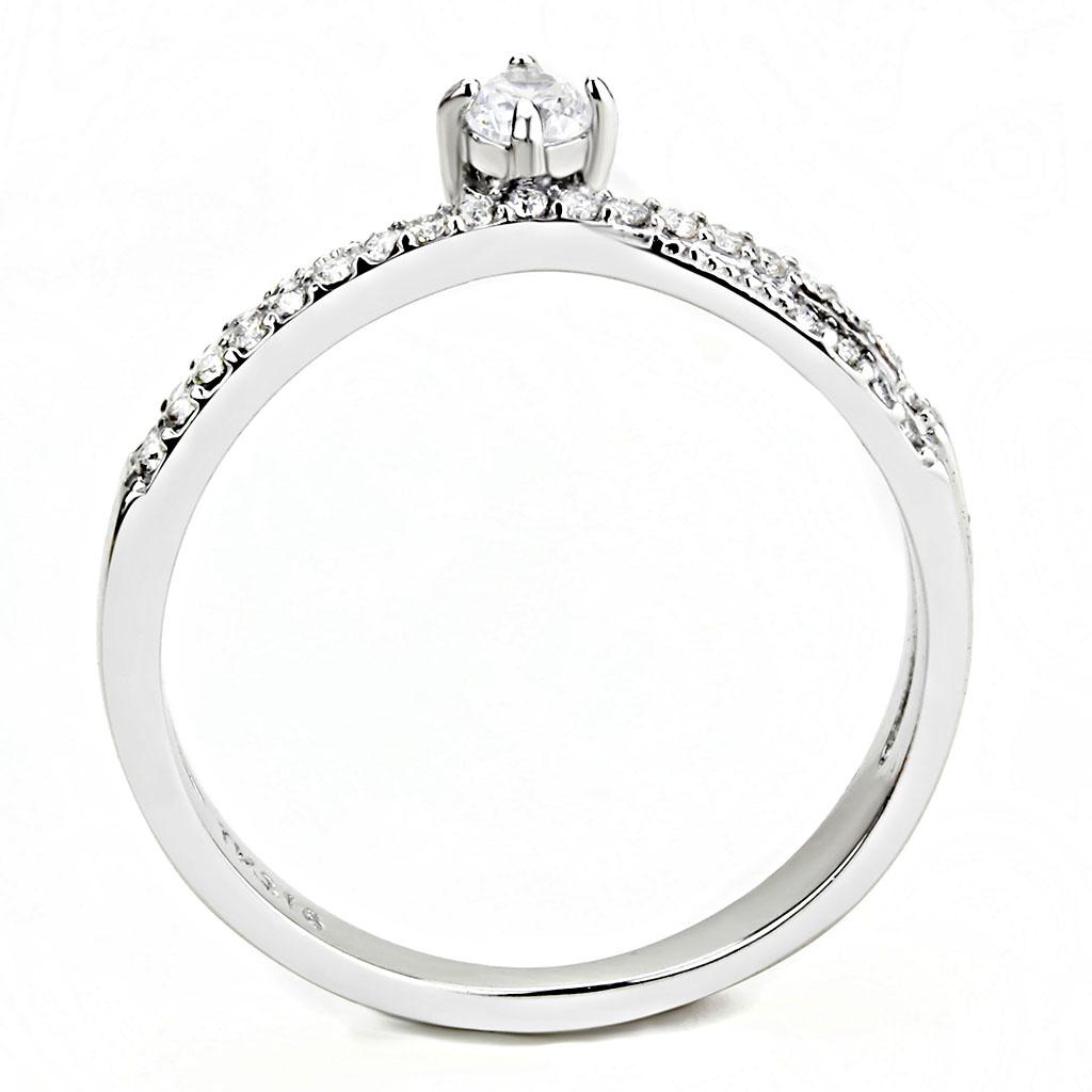 DA153 - High polished (no plating) Stainless Steel Ring with AAA Grade CZ in Clear