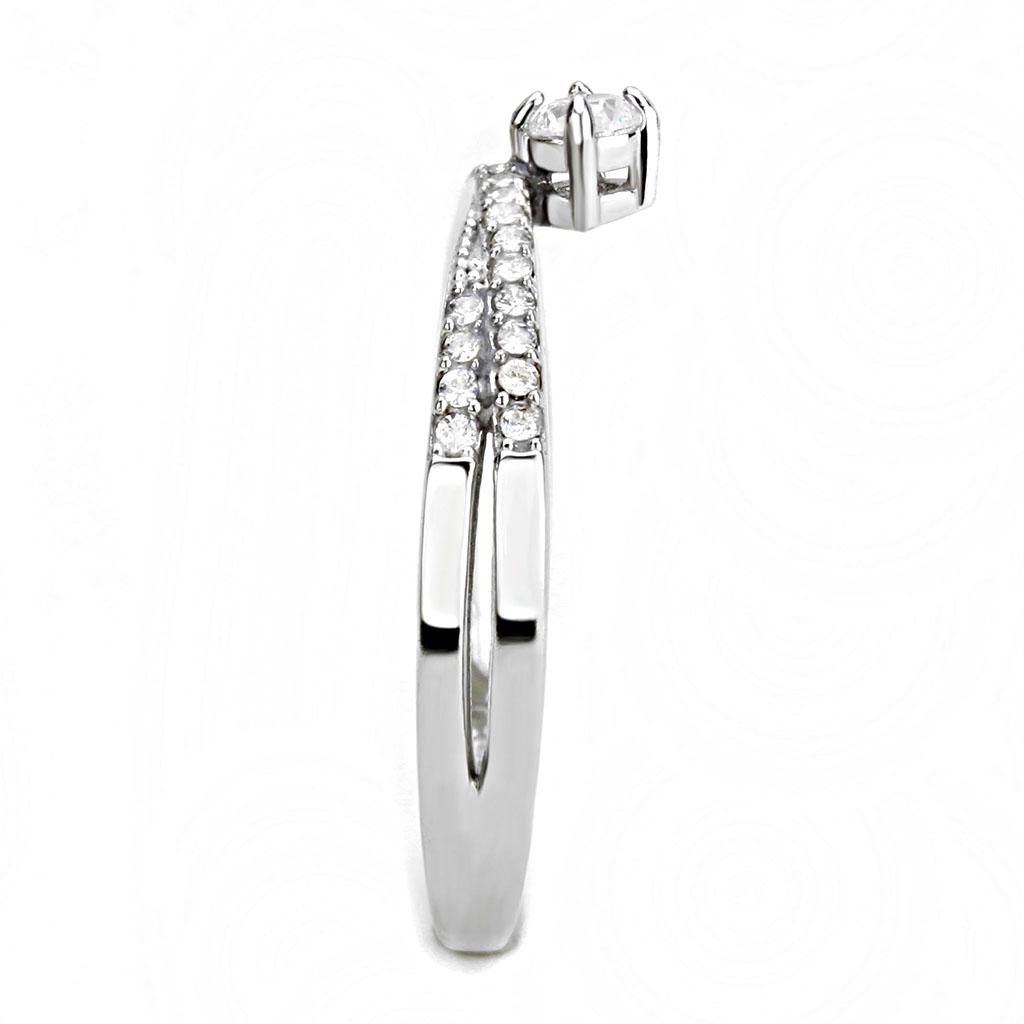 DA153 - High polished (no plating) Stainless Steel Ring with AAA Grade CZ in Clear