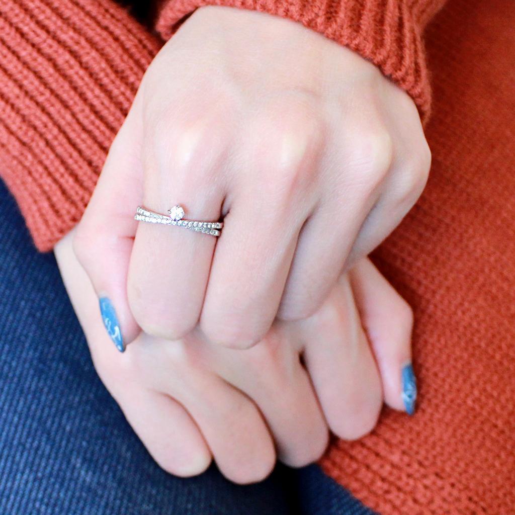 DA153 - High polished (no plating) Stainless Steel Ring with AAA Grade CZ in Clear
