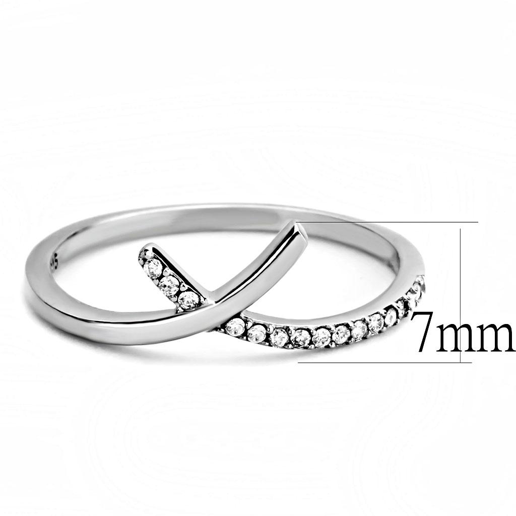 DA154 - High polished (no plating) Stainless Steel Ring with AAA Grade CZ in Clear
