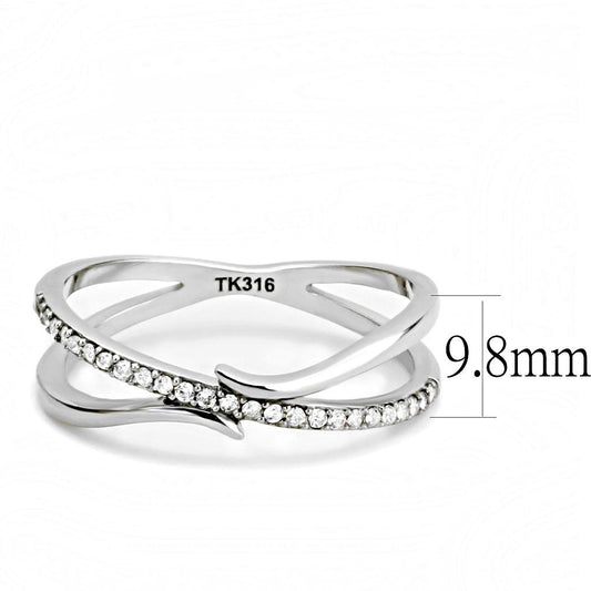DA155 - High polished (no plating) Stainless Steel Ring with AAA Grade CZ in Clear
