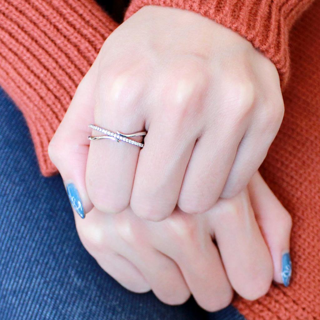 DA155 - High polished (no plating) Stainless Steel Ring with AAA Grade CZ in Clear