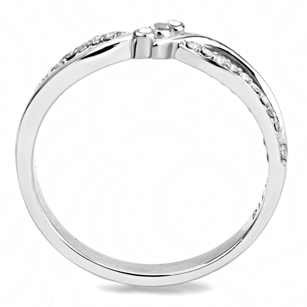 DA156 - High polished (no plating) Stainless Steel Ring with AAA Grade CZ in Clear